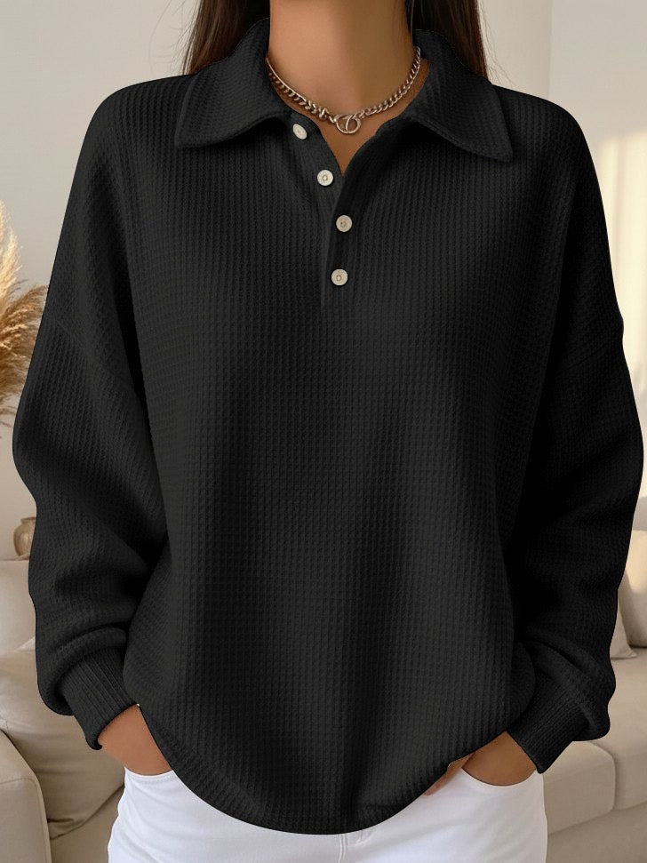 Women's Polo Collar Sweater | Textured Knit Pullover with a Soft Relaxed Fit for Work Days | Size S-3XL, 5 Colors