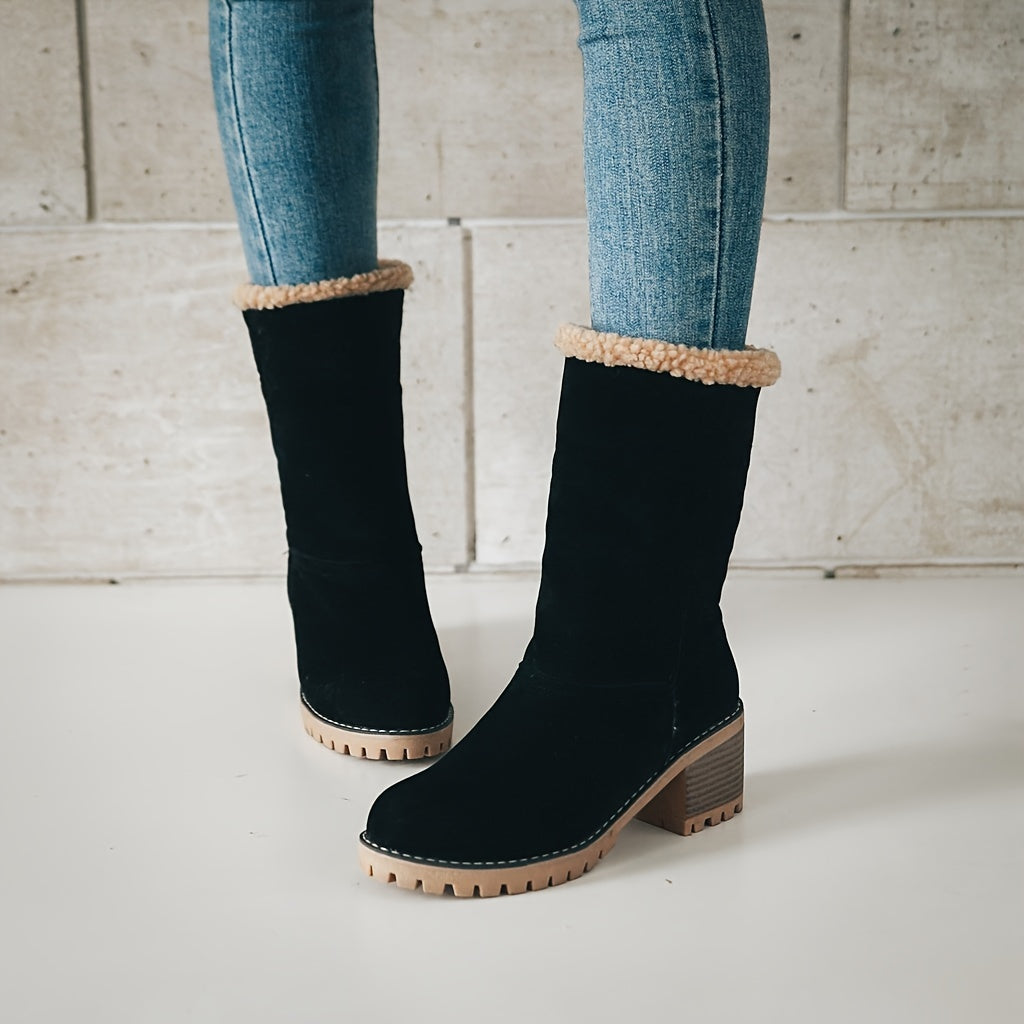 Women's Black Boots with Block Heel and Ankle Height | Cuffs | For Winter | Size 9-9 | Black