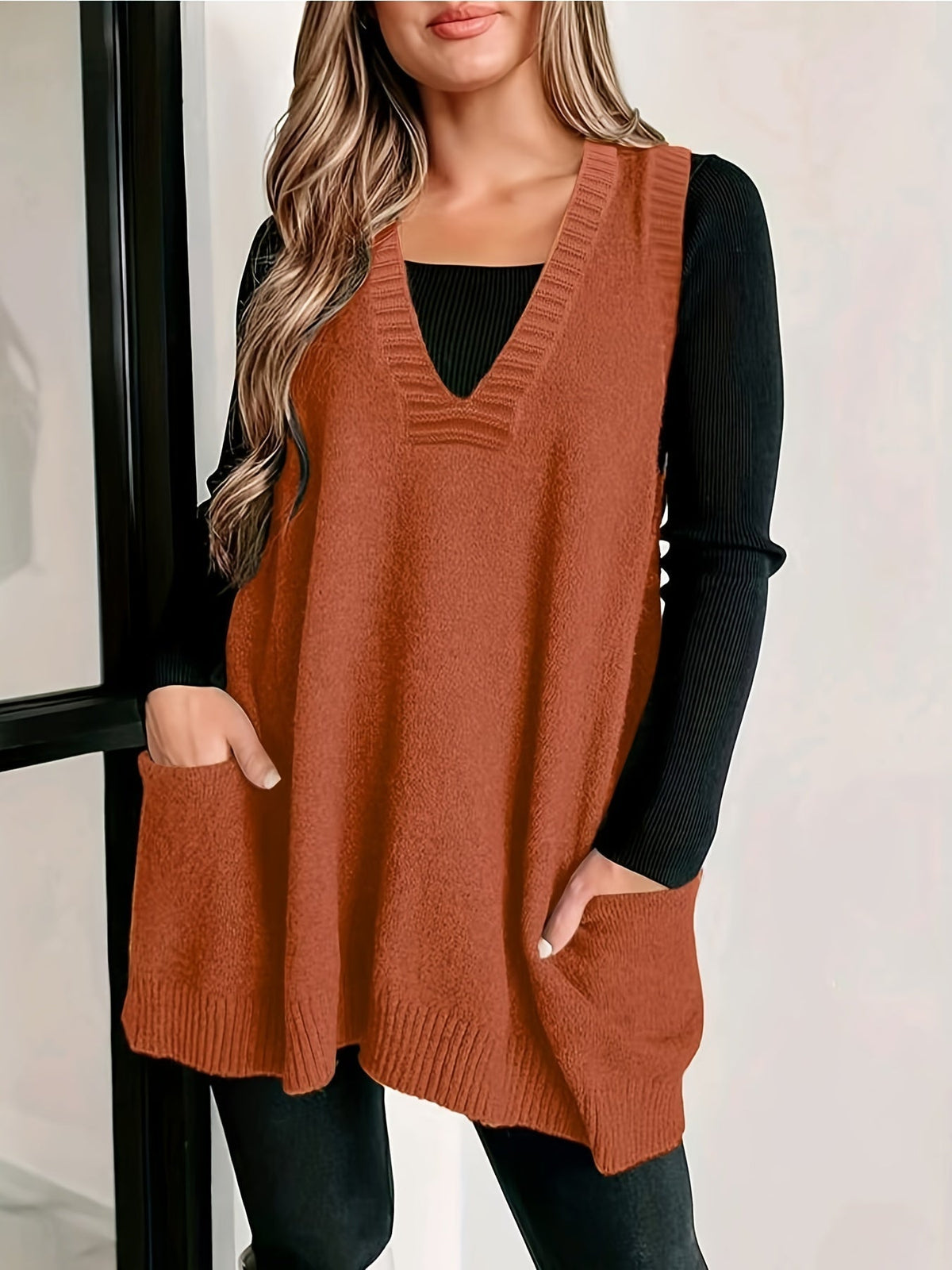 Women's V-Neck Knit Sweater Vest | Sleeveless Layer Over Shirts and Blouses, Relaxed Drape | Sizes L-4XL | 4 Colors