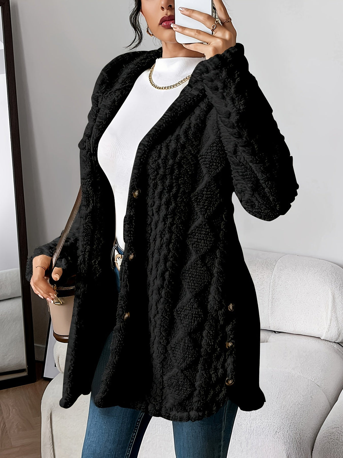 Women's Plush Hooded Cardigan | Roomy Hood, Velvety Soft Texture, Relaxed Drape, Long Sleeves | 8 Colors