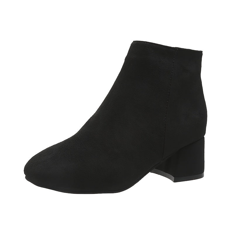 Women's Chelsea Ankle Boot | Low Block Heel, Side Zip, Round Toe, Suede-Look Finish | US 5.5-12 | 2 Colors
