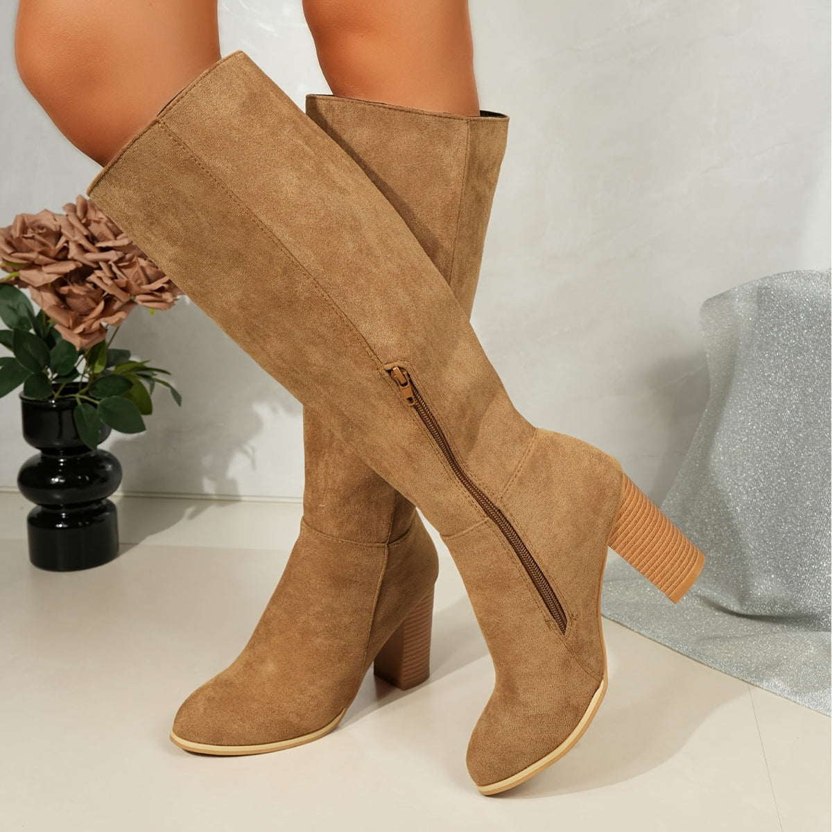 Women's Knee High Boots with Block Heel | Pointed Toe, Side Zip and Tall Shaft for Fall | Size 5.5-10.5, 3 Colors