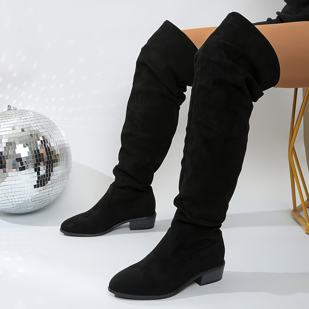 Women's Faux Suede Knee High Boots with Pointed Toe | Slouchy Shaft, Low Block Heel | Size 5.5-10.5, 3 Colors