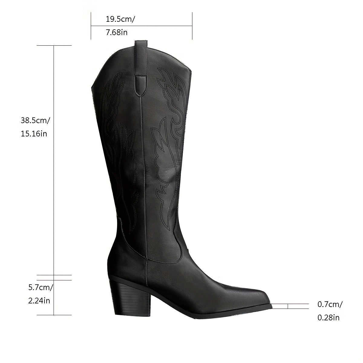 Women's Knee High Wide Calf Cowboy Boots | Black Western Stitch, Block Heel | US 5.5 to 12 | Full Size Run Available