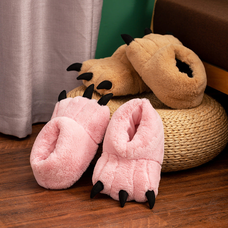 Women's Cozy Slippers in a Bear Paw Shape | Plush and Cotton Upper, Claw Detail at the Front | One Size, 3 Colors