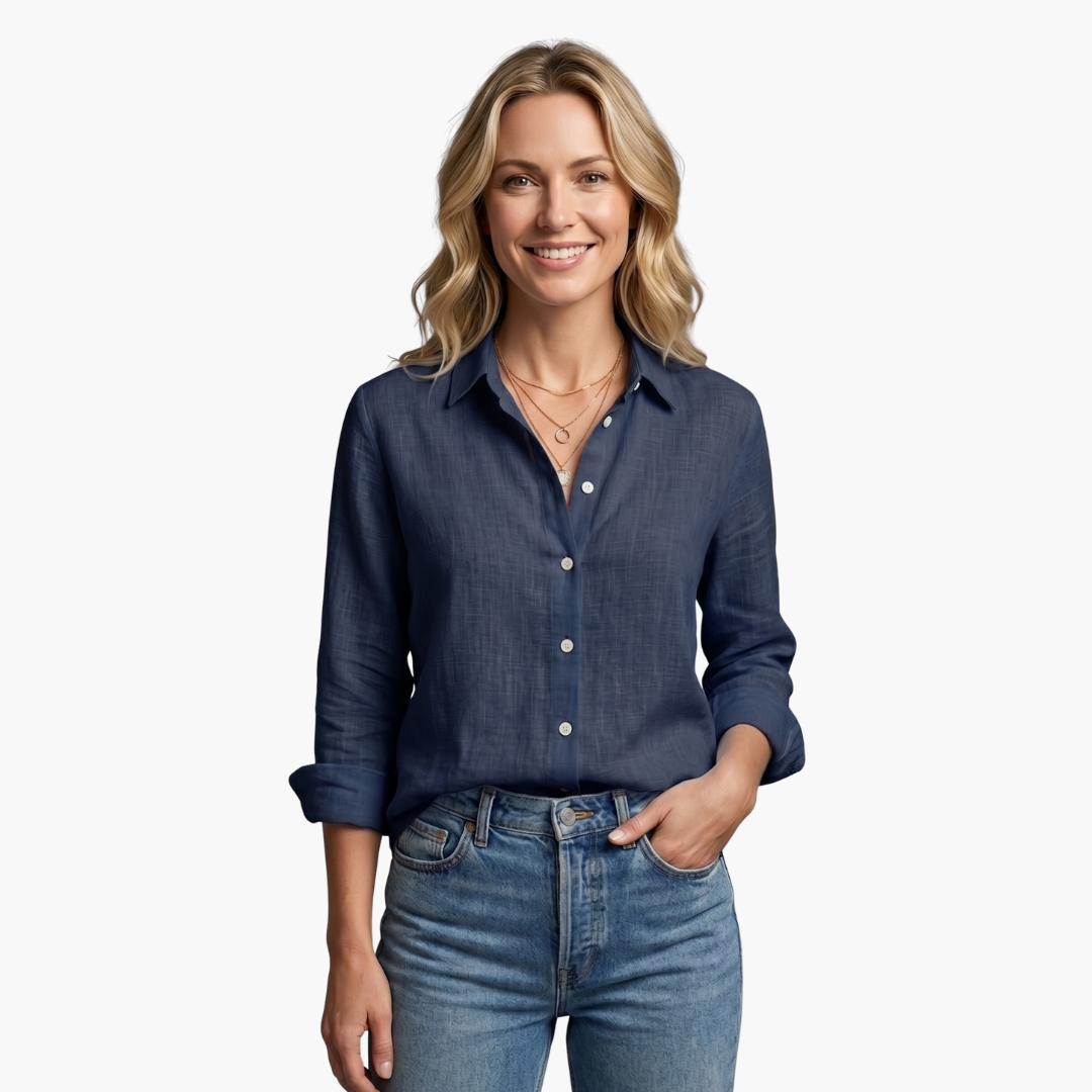 Women's Long Sleeve Button-Down Shirt | Classic Collar, Relaxed Fit, Office to Weekend | Sizes S-5XL | 6 Colors