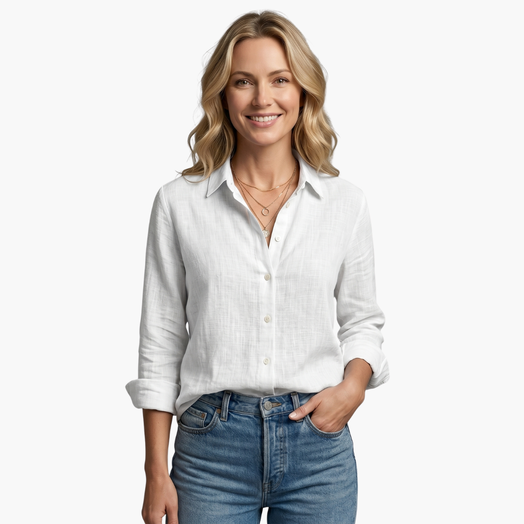 Women's Long Sleeve Button-Down Shirt | Classic Collar, Relaxed Fit, Office to Weekend | Sizes S-5XL | 6 Colors
