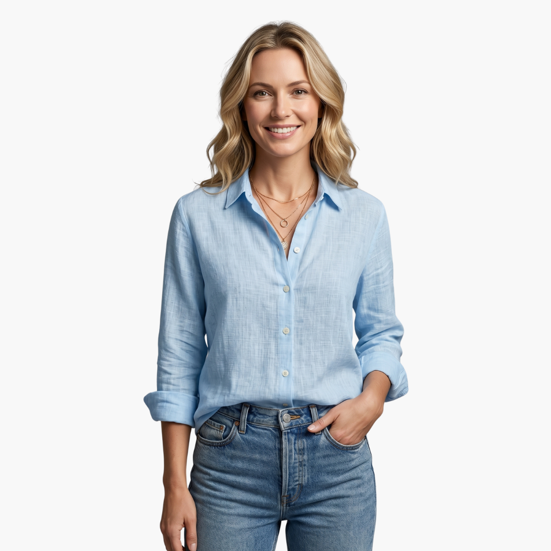 Women's Long Sleeve Button-Down Shirt | Classic Collar, Relaxed Fit, Office to Weekend | Sizes S-5XL | 6 Colors