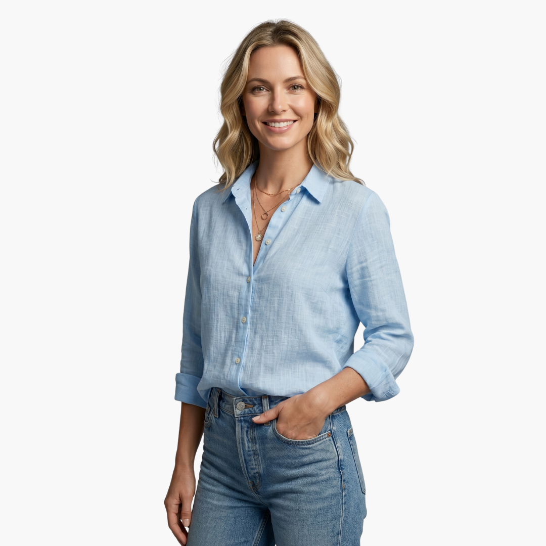 Women's Long Sleeve Button-Down Shirt | Classic Collar, Relaxed Fit, Office to Weekend | Sizes S-5XL | 6 Colors
