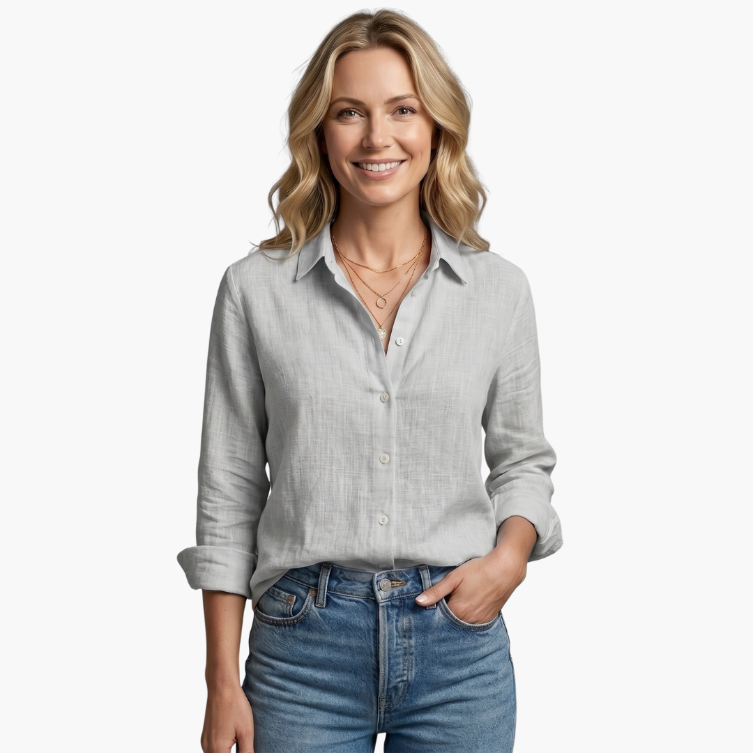 Women's Long Sleeve Button-Down Shirt | Classic Collar, Relaxed Fit, Office to Weekend | Sizes S-5XL | 6 Colors