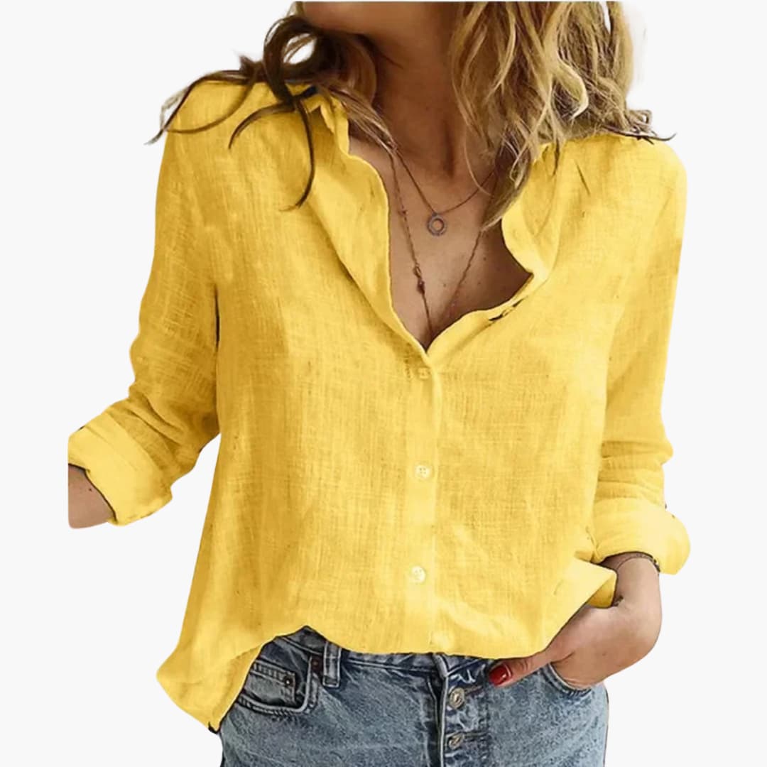Women's Long Sleeve Button-Down Shirt | Classic Collar, Relaxed Fit, Office to Weekend | Sizes S-5XL | 6 Colors