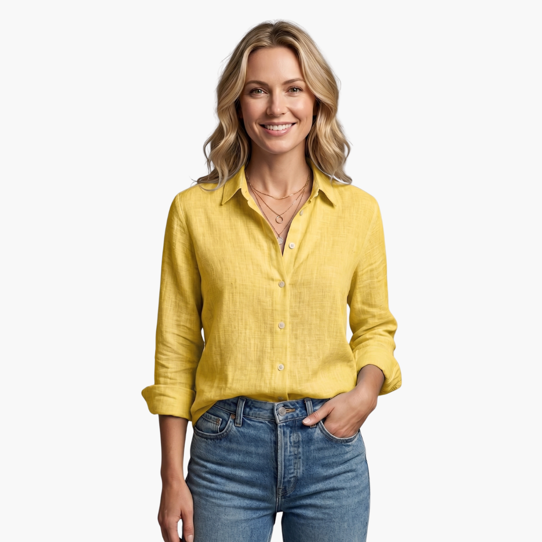 Women's Long Sleeve Button-Down Shirt | Classic Collar, Relaxed Fit, Office to Weekend | Sizes S-5XL | 6 Colors