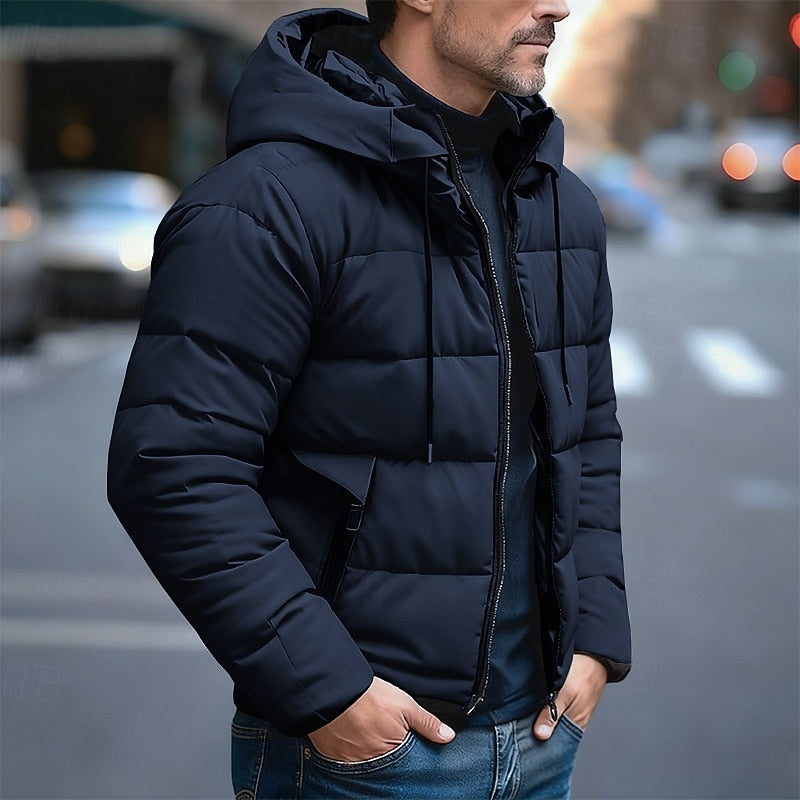 Women's Puffer Jacket with Quilted Panels and Hood | Zip Closure, Drawstring, Pockets | For Winter | Size M-L
