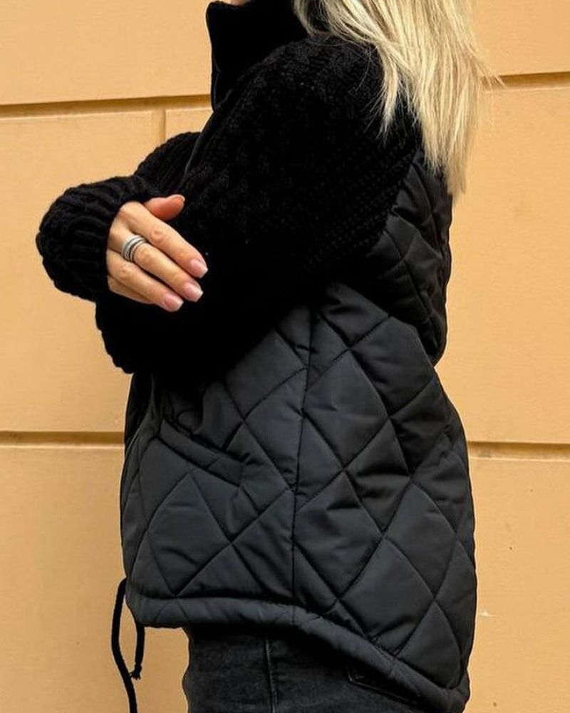 Women's Padded Winter Jacket with Knitted Sleeves | Warm Everyday Outerwear for Cold Days | Size S-3XL
