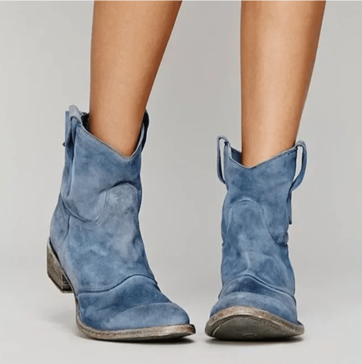 Women's Suede-Look Western Ankle Boots | Pointed Toe, Pull-Tab Entry, Low Stacked Heel | US 5.5-12 | 5 Colors