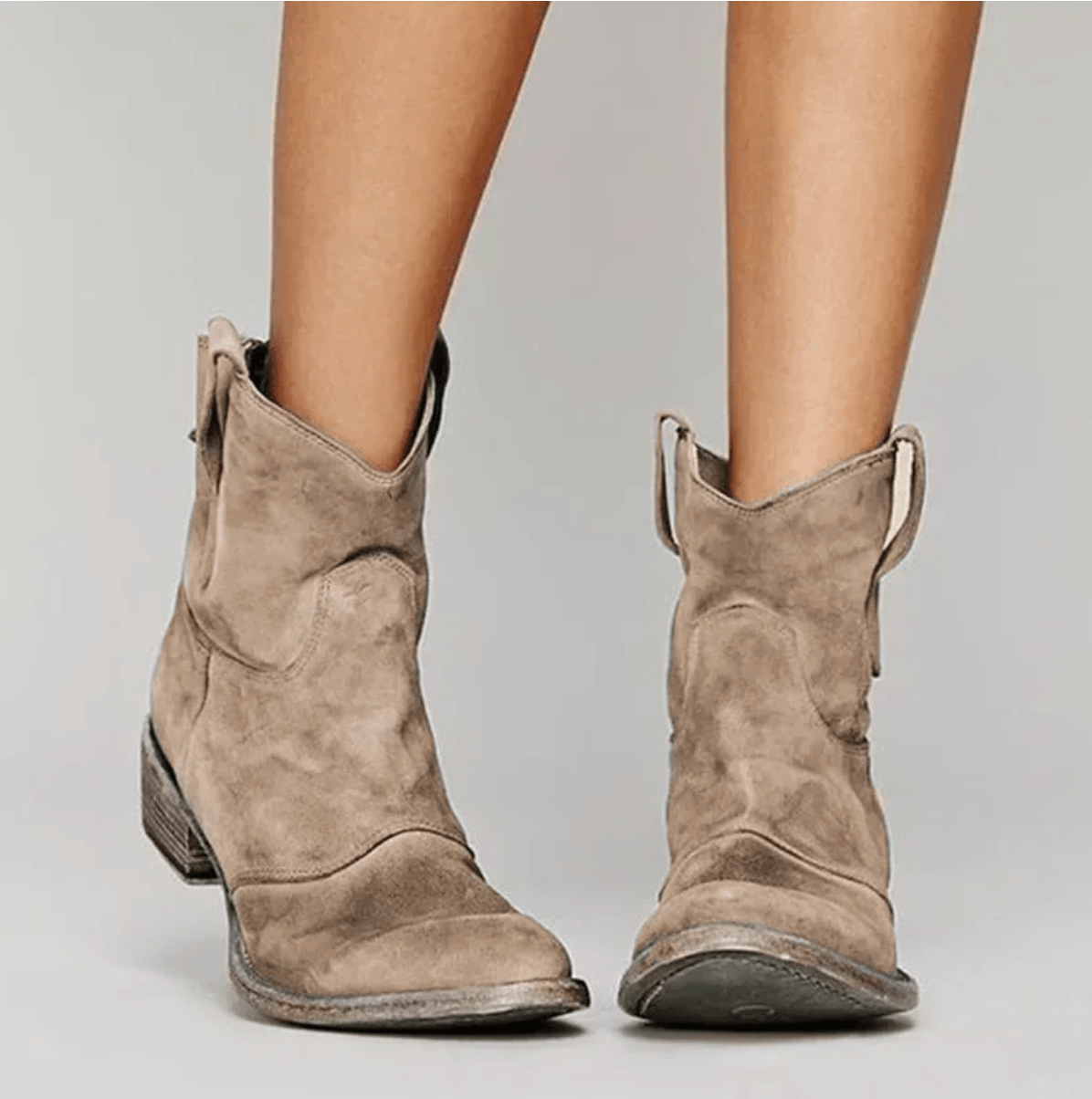 Women's Suede-Look Western Ankle Boots | Pointed Toe, Pull-Tab Entry, Low Stacked Heel | US 5.5-12 | 5 Colors