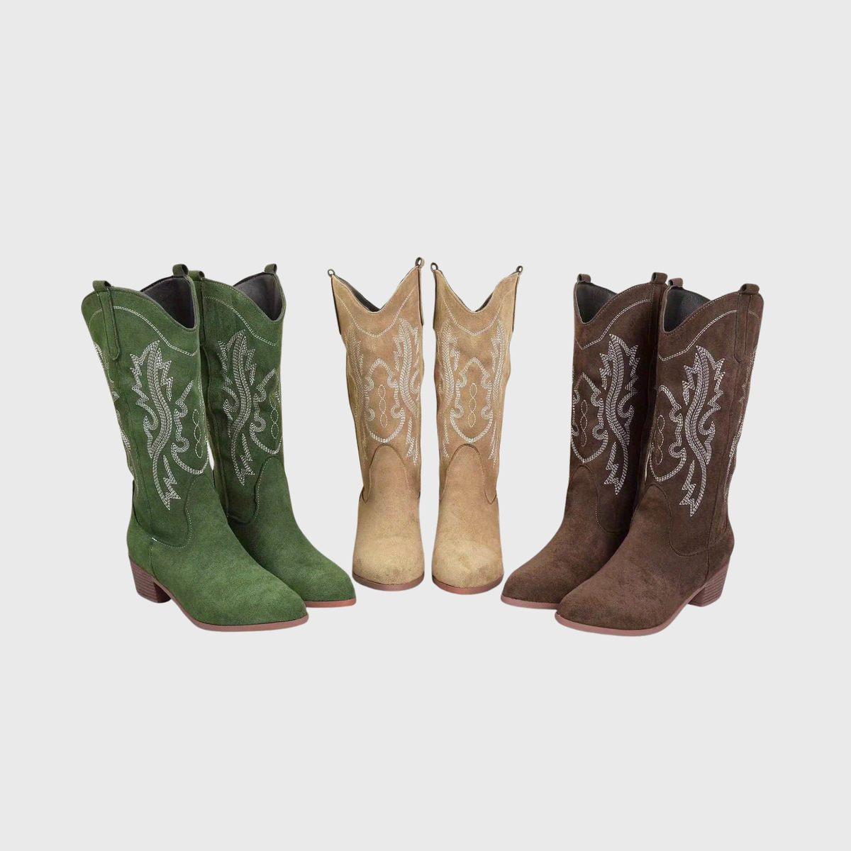 Women's Wide Calf Western Cowboy Boots | Tonal Embroidery, Stacked Block Heel, Pull-Tab Entry | US 5.5-12 | 3 Colors