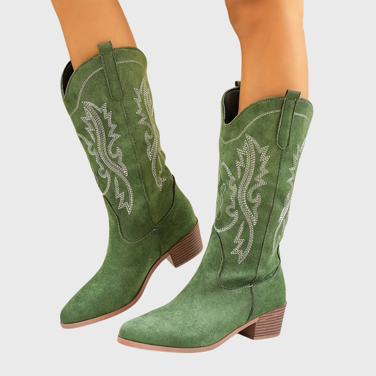 Women's Wide Calf Western Cowboy Boots | Tonal Embroidery, Stacked Block Heel, Pull-Tab Entry | US 5.5-12 | 3 Colors