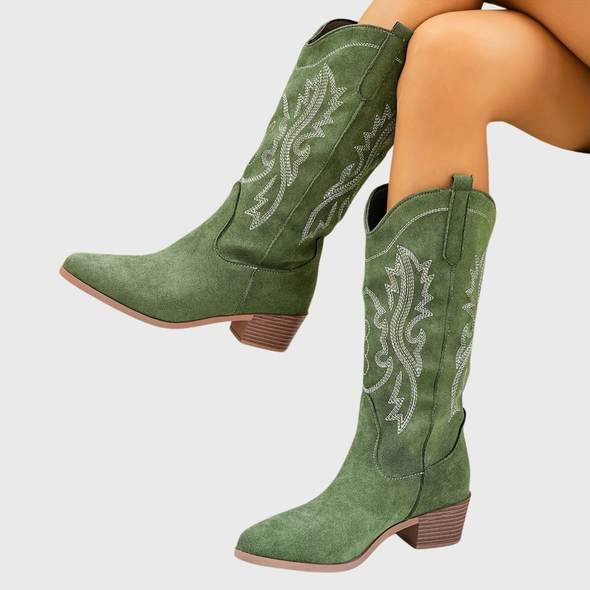 Women's Wide Calf Western Cowboy Boots | Tonal Embroidery, Stacked Block Heel, Pull-Tab Entry | US 5.5-12 | 3 Colors