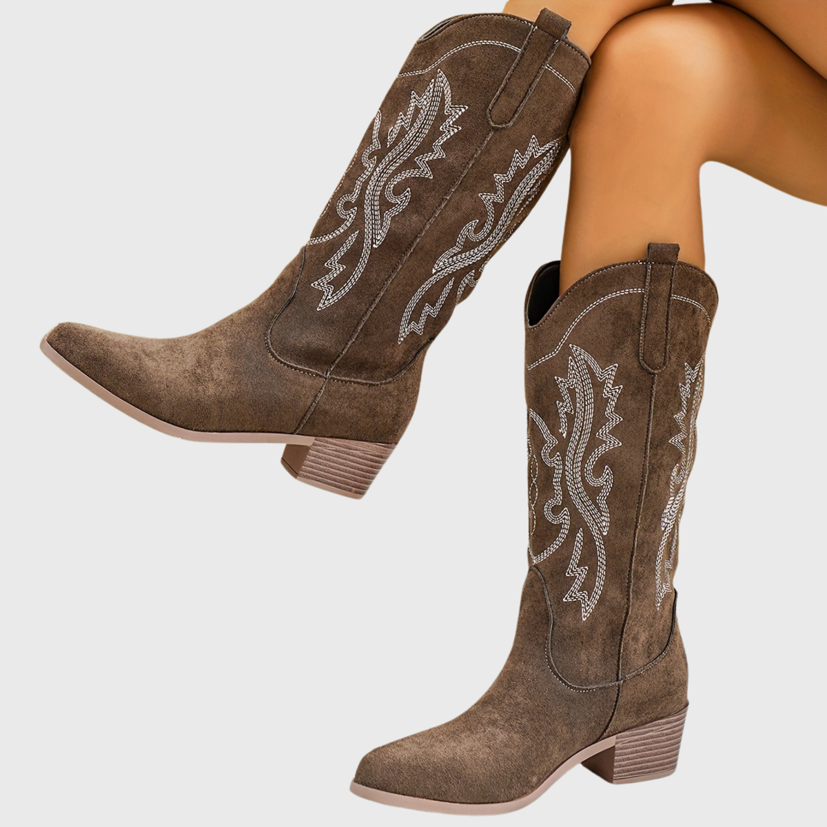Women's Wide Calf Western Cowboy Boots | Tonal Embroidery, Stacked Block Heel, Pull-Tab Entry | US 5.5-12 | 3 Colors