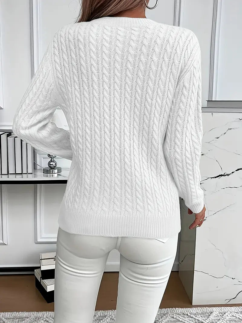 Women's Cable Knit Crew Neck Sweater | Classic Cable Texture, Long Sleeves, Relaxed Everyday Fit | 9 Colors