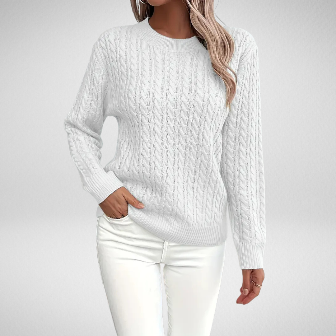 Women's Cable Knit Crew Neck Sweater | Classic Cable Texture, Long Sleeves, Relaxed Everyday Fit | 9 Colors