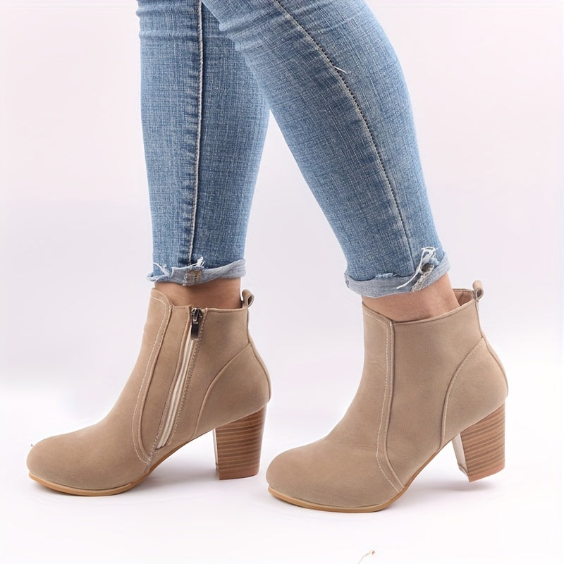 Women's Faux Suede Ankle Boots with a Block Heel | Side Zip Entry, Round Toe and a Matte Finish | Size 5.5-10.5, 2 Colors
