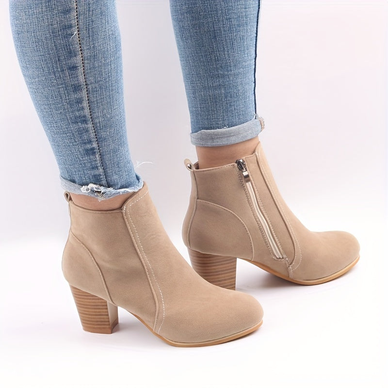Women's Faux Suede Ankle Boots with a Block Heel | Side Zip Entry, Round Toe and a Matte Finish | Size 5.5-10.5, 2 Colors
