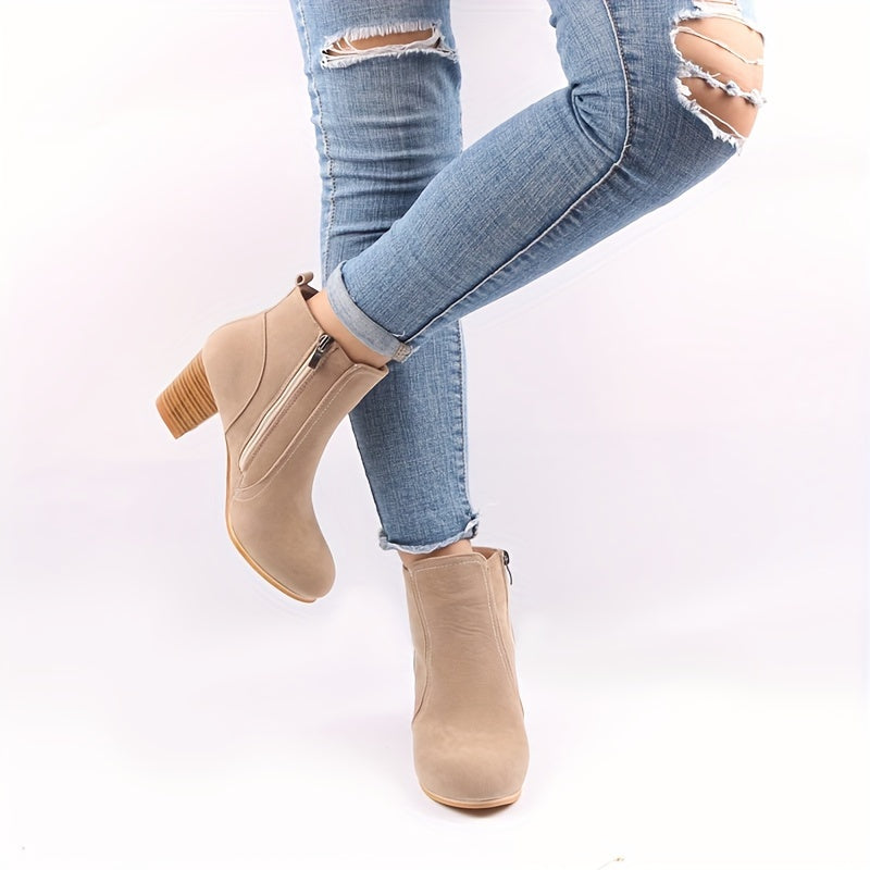 Women's Faux Suede Ankle Boots with a Block Heel | Side Zip Entry, Round Toe and a Matte Finish | Size 5.5-10.5, 2 Colors
