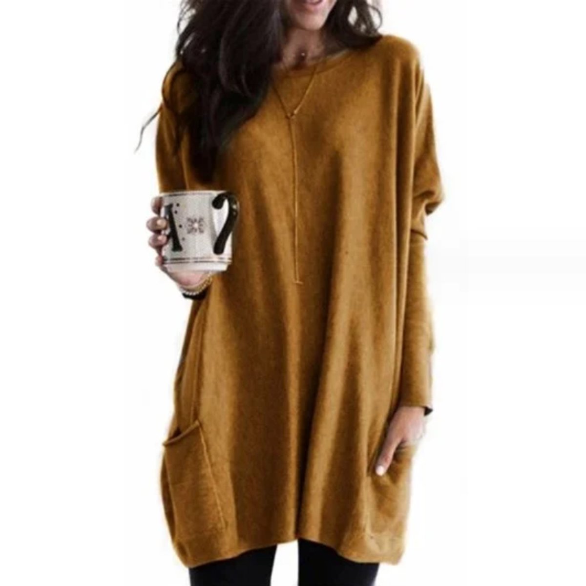 Women's Oversized Long Sleeve Tunic | Crew Neck, Two Patch Pockets, Wear Over Leggings | Sizes S-5XL | 9 Colors