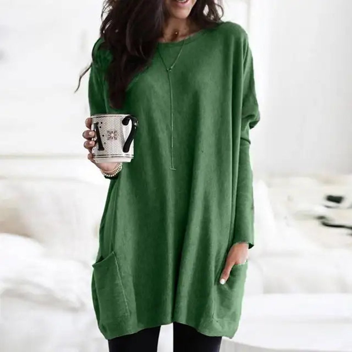 Women's Oversized Long Sleeve Tunic | Crew Neck, Two Patch Pockets, Wear Over Leggings | Sizes S-5XL | 9 Colors