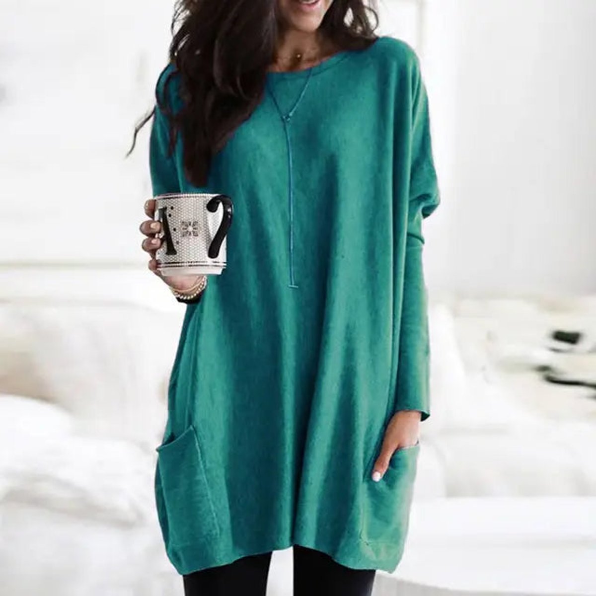 Women's Oversized Long Sleeve Tunic | Crew Neck, Two Patch Pockets, Wear Over Leggings | Sizes S-5XL | 9 Colors