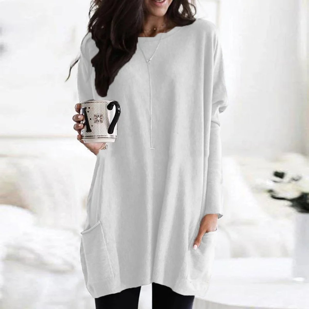 Women's Oversized Long Sleeve Tunic | Crew Neck, Two Patch Pockets, Wear Over Leggings | Sizes S-5XL | 9 Colors