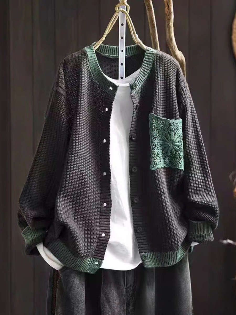 Women's Button-Front Knit Cardigan | Lace Chest Pocket, Ribbed Cuffs and Hem, Relaxed Fit | Sizes S-3XL | 9 Colors