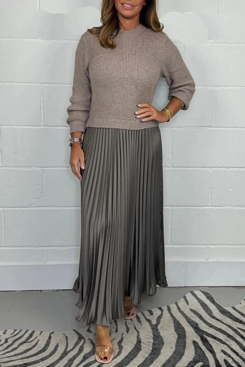 Women's Knit Sweater Midi Dress | Ribbed Knit Top, Pleated Midi Skirt, Long Sleeves | Sizes XS-5XL | 6 Colors