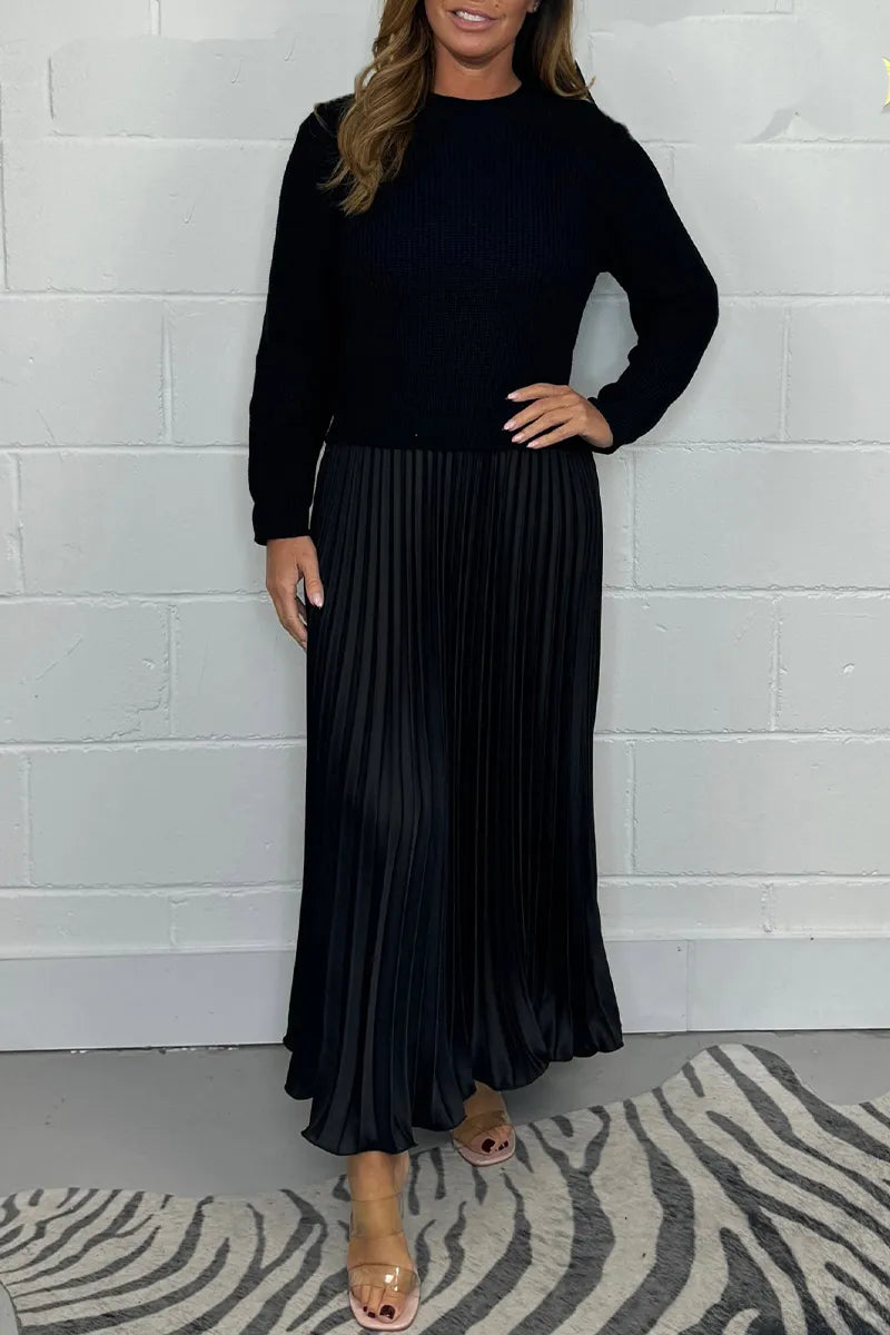 Women's Knit Sweater Midi Dress | Ribbed Knit Top, Pleated Midi Skirt, Long Sleeves | Sizes XS-5XL | 6 Colors
