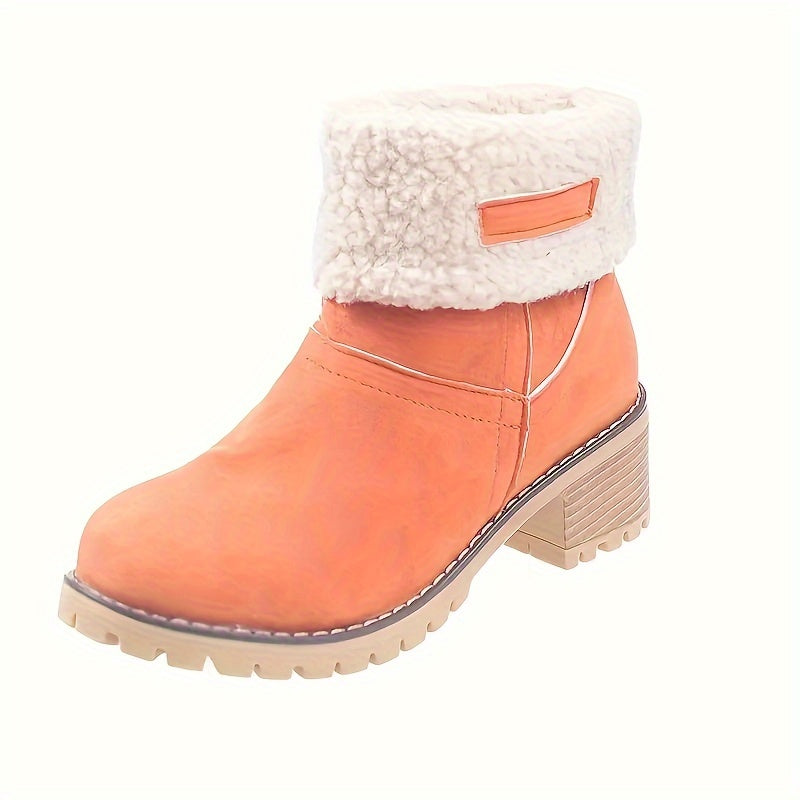 Women's Fleece-Lined Ankle Boots | Rolled Fleece Cuff, Block Heel, Lug Sole, Pull-On | US 5.5-12 | 6 Colors