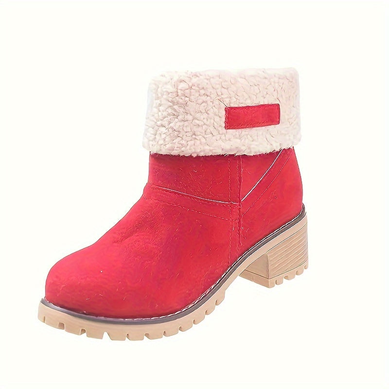 Women's Fleece-Lined Ankle Boots | Rolled Fleece Cuff, Block Heel, Lug Sole, Pull-On | US 5.5-12 | 6 Colors