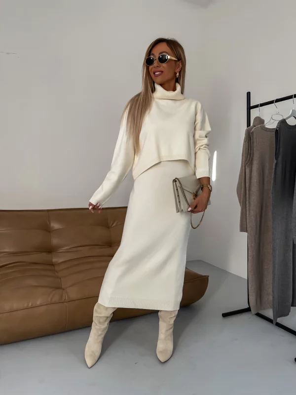 Women's Two Piece Midi Knit Dress and Turtleneck Sweater | Matching Set with a Loose Fit | Sizes S-3XL, 3 Colors