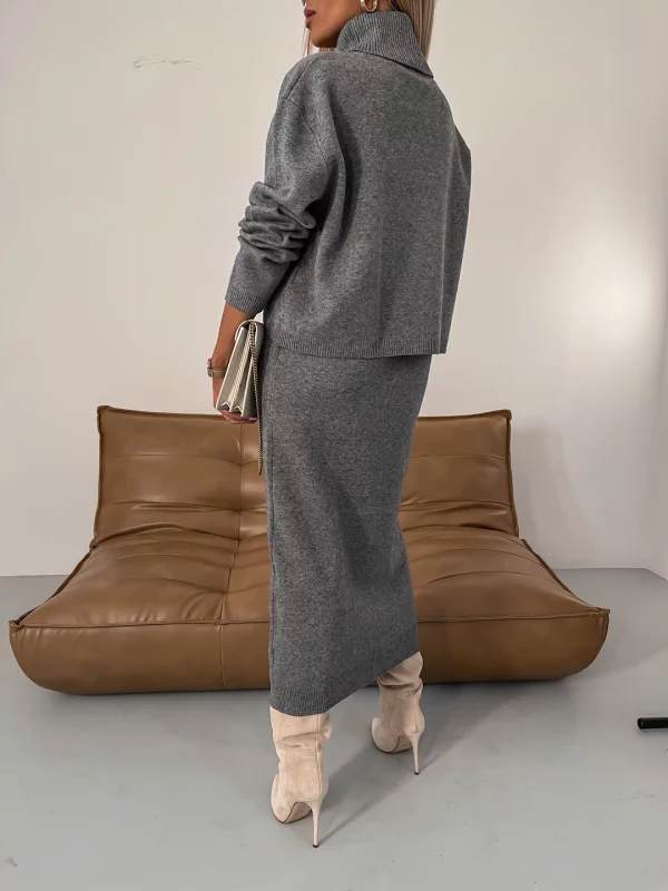 Women's Two Piece Midi Knit Dress and Turtleneck Sweater | Matching Set with a Loose Fit | Sizes S-3XL, 3 Colors