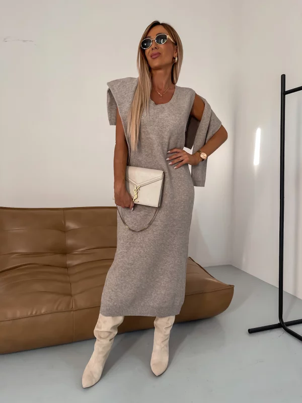 Women's Two Piece Midi Knit Dress and Turtleneck Sweater | Matching Set with a Loose Fit | Sizes S-3XL, 3 Colors