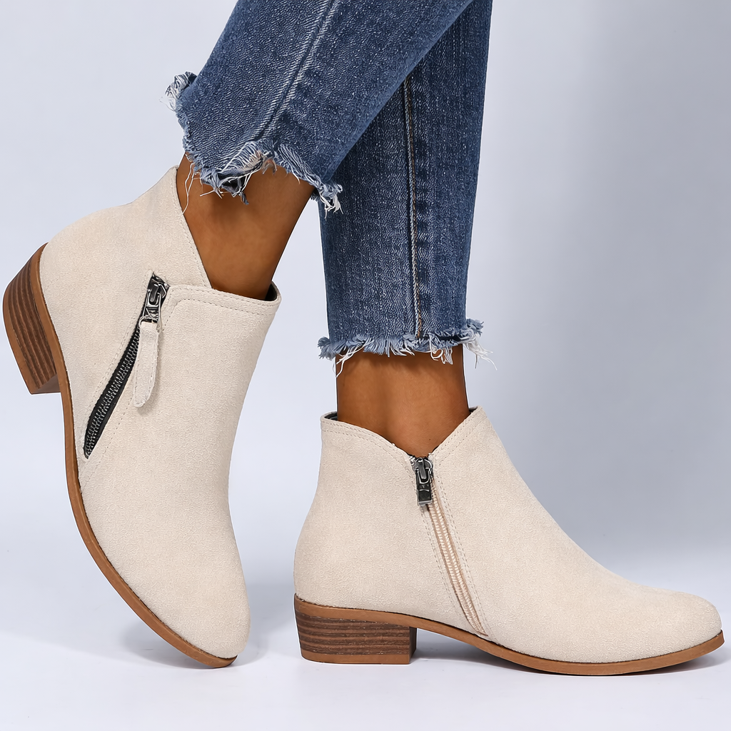 Women's Ankle Boots with Side Zip and Low Heel | Padded Interior, Clean Profile for Work Days | Size 5.5-9
