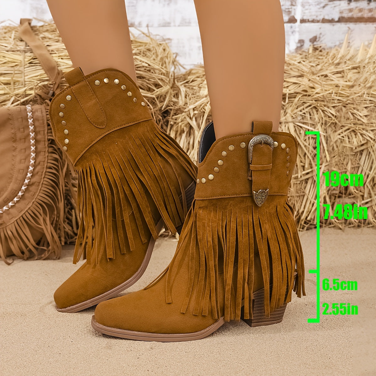 Women's Black Boots with Block Heel and Embroidery | Size 5.5-12 | Light Brown, Black