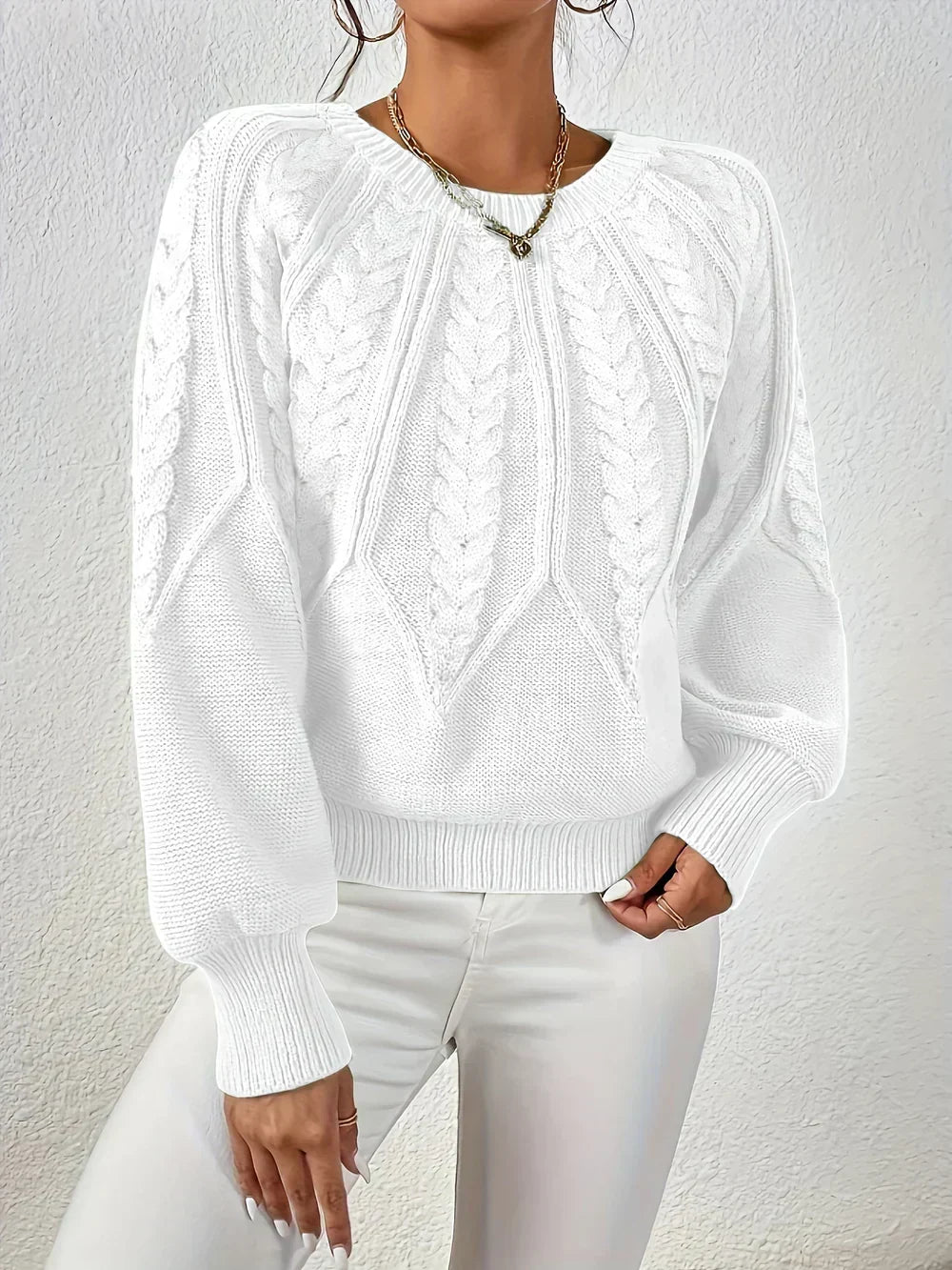 Women's Cable Knit Pullover Sweater | Raised Cable Texture, Classic Crew Neck, Relaxed Fit | Sizes S-3XL | 10 Colors