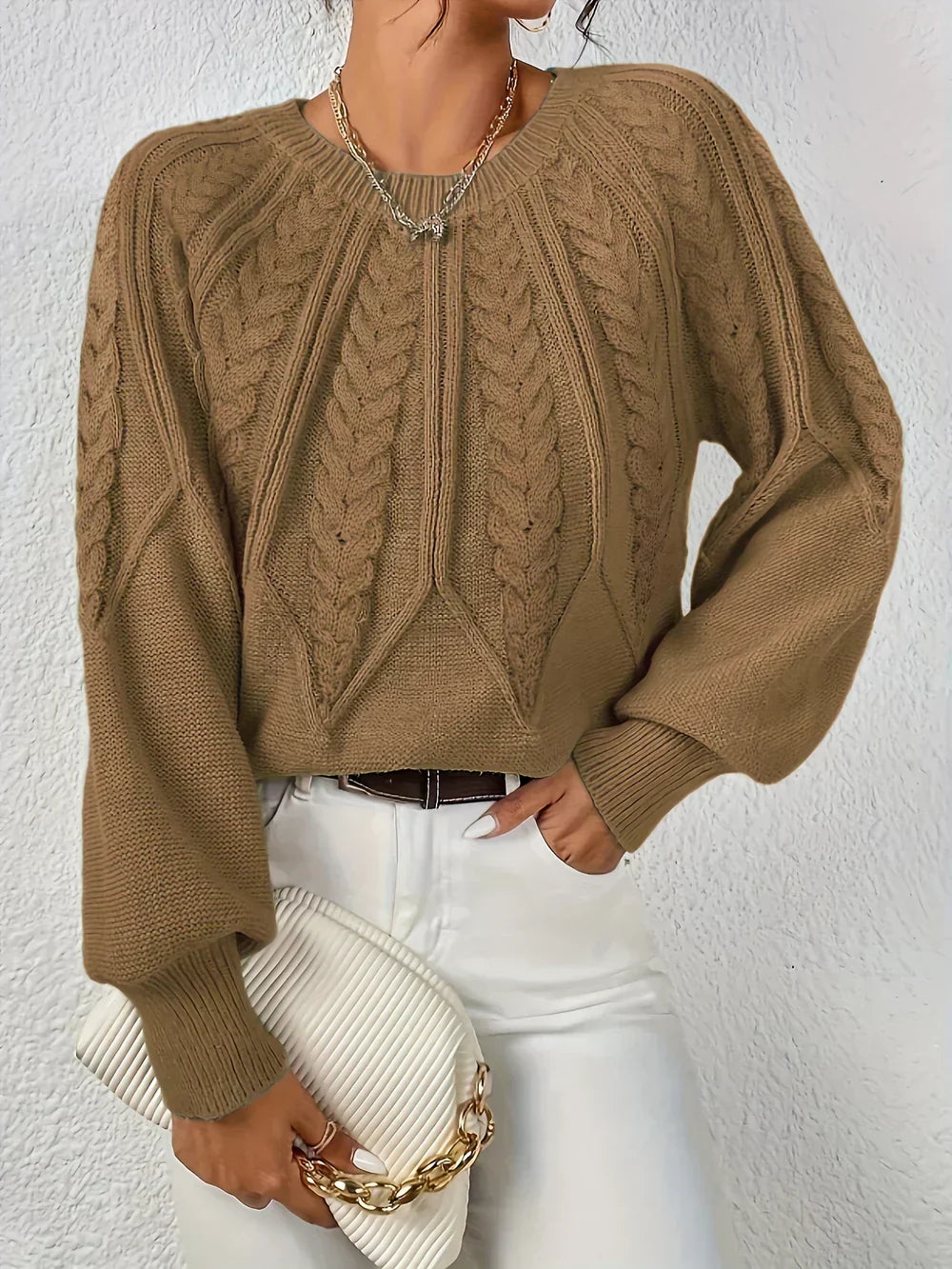 Women's Cable Knit Pullover Sweater | Raised Cable Texture, Classic Crew Neck, Relaxed Fit | Sizes S-3XL | 10 Colors