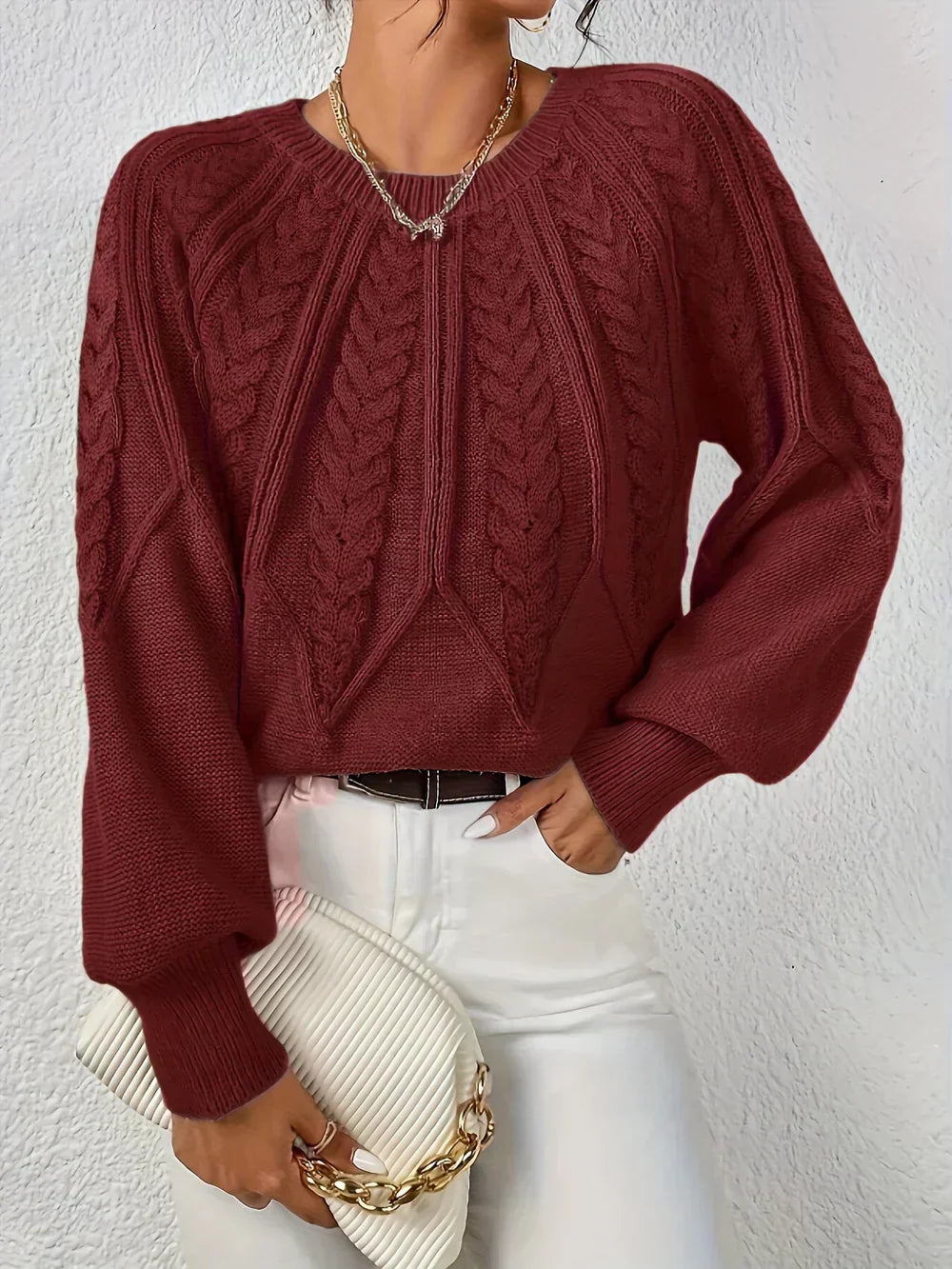 Women's Cable Knit Pullover Sweater | Raised Cable Texture, Classic Crew Neck, Relaxed Fit | Sizes S-3XL | 10 Colors