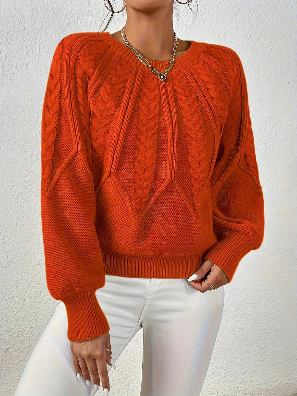 Women's Cable Knit Pullover Sweater | Raised Cable Texture, Classic Crew Neck, Relaxed Fit | Sizes S-3XL | 10 Colors