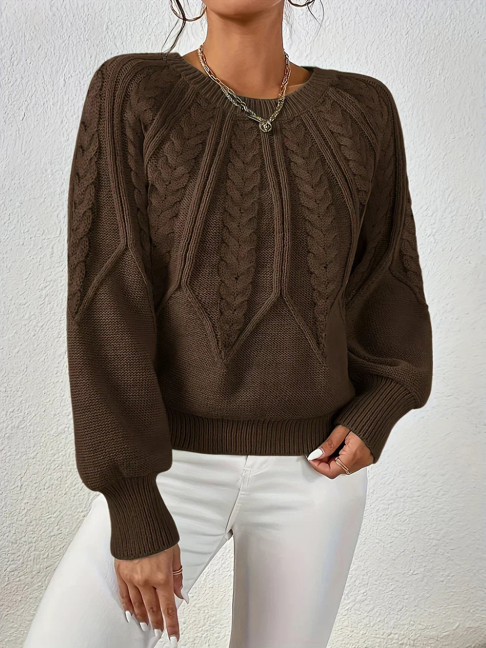 Women's Cable Knit Pullover Sweater | Raised Cable Texture, Classic Crew Neck, Relaxed Fit | Sizes S-3XL | 10 Colors