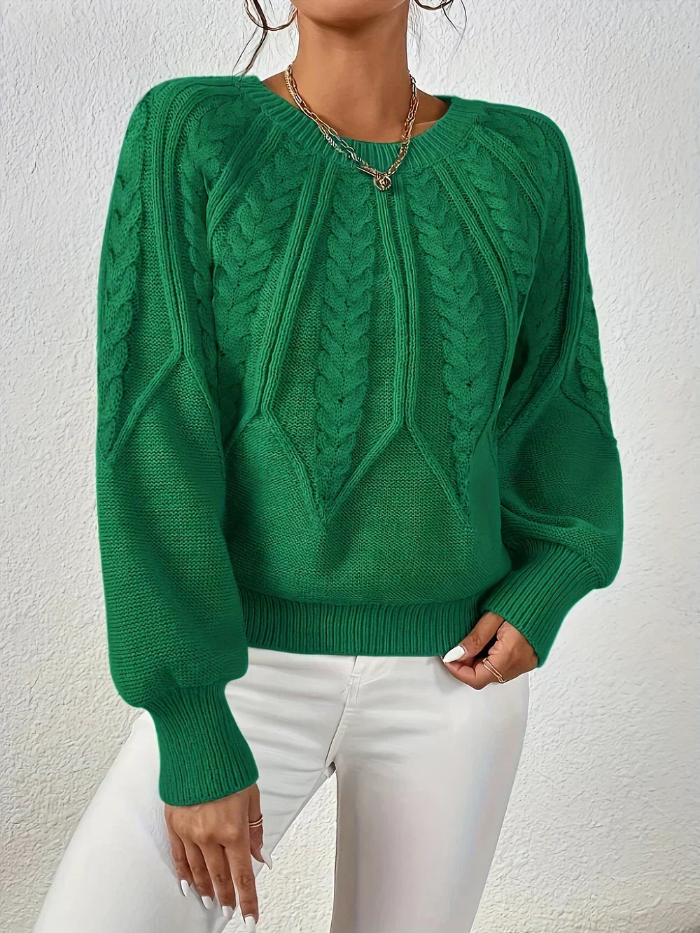 Women's Cable Knit Pullover Sweater | Raised Cable Texture, Classic Crew Neck, Relaxed Fit | Sizes S-3XL | 10 Colors