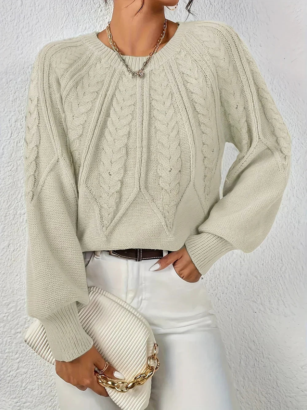 Women's Cable Knit Pullover Sweater | Raised Cable Texture, Classic Crew Neck, Relaxed Fit | Sizes S-3XL | 10 Colors